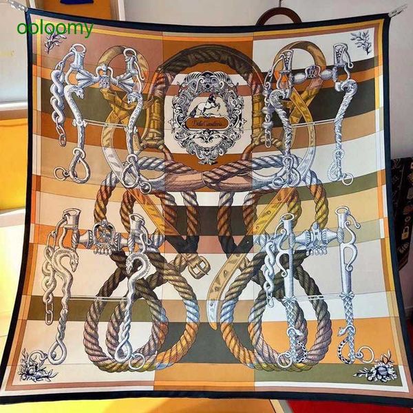 

hemres designer scarves horse rider 90cm double-sided square 18m twill digital spray printed silk scarf for women, Blue;gray