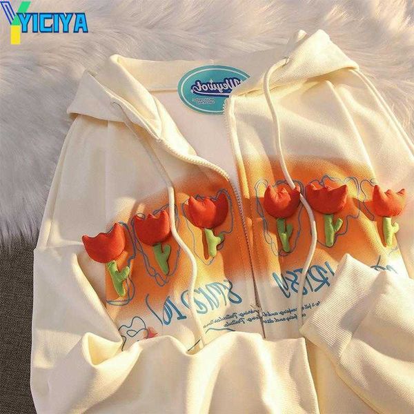 

yiciya women's hoodies fashion girls cute hoodie floral design zip up jacket solid letter print autumn sudadera coat 2023 women clothes, Black