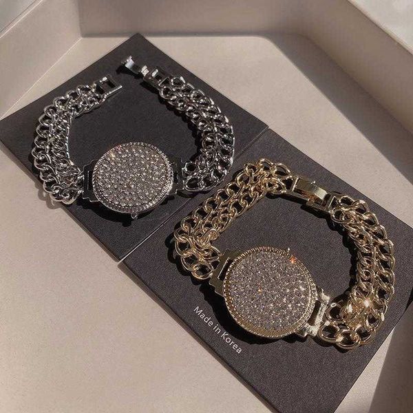 

high grade full diamond watch bracelet light elegant internet celebrity female cold wind versatile personality hand jewelry, Golden;silver