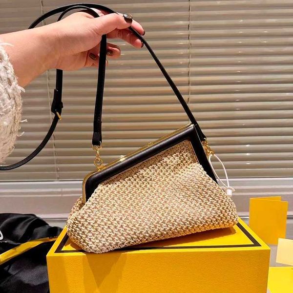

famous bag raffia woven bag mini shoulder bag charm flap oversized f magnetic buckle handbag crossbody bag women shell bag ladies summer str