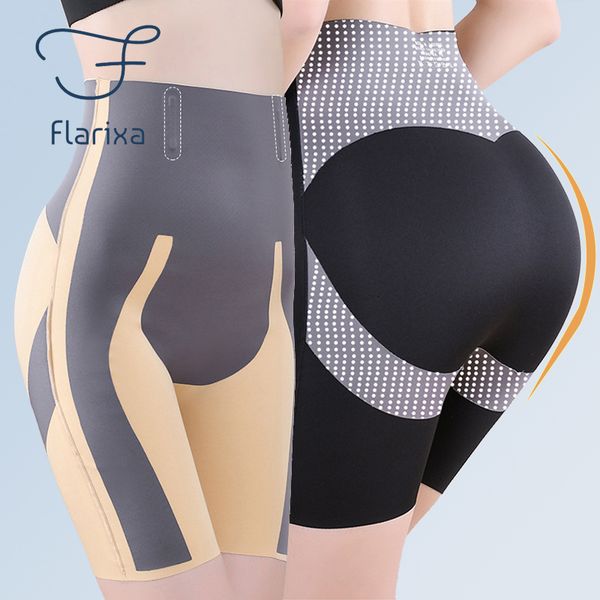 

women's leggings flarixa ice silk seamless women shorts body shaping pants high waist flat belly panties hip lift boxer briefs slimming, Black