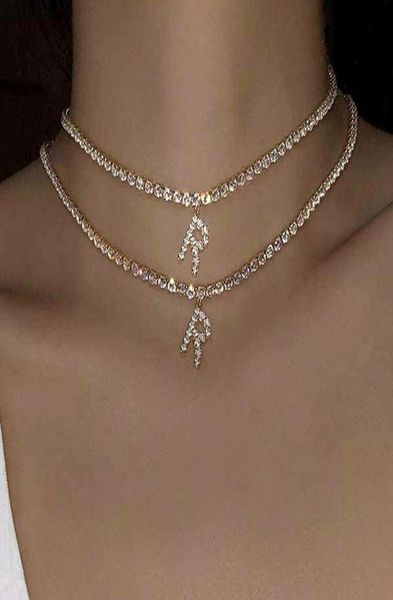 

pendant necklaces az letter initial necklace gold silver color tennis chain choker rhinestone woman partywedding fashion jewelry8584380
