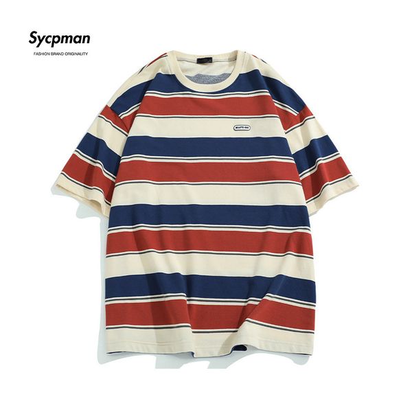 

men's t-shirts loose contrast color short sleeve main striped t-shirts couples for men and women in the summer of 230511, White;black