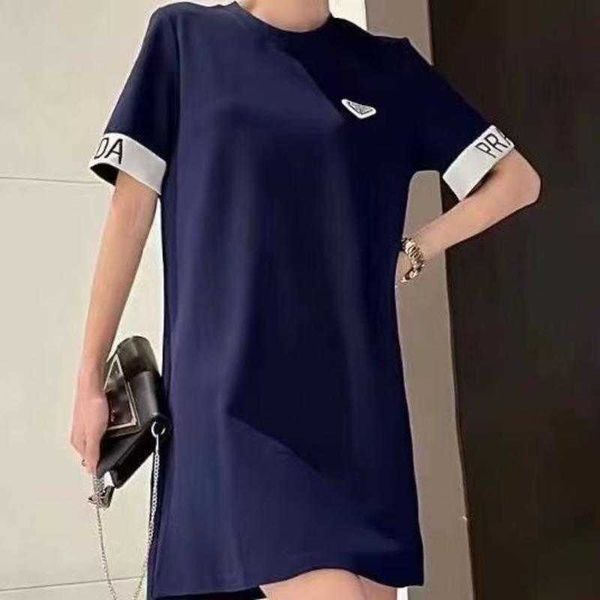 

high version womens t shirt fashion metal triangle t shirt skirt designer t shirts loose long short sleeve dress women pullover jumpsuit, White