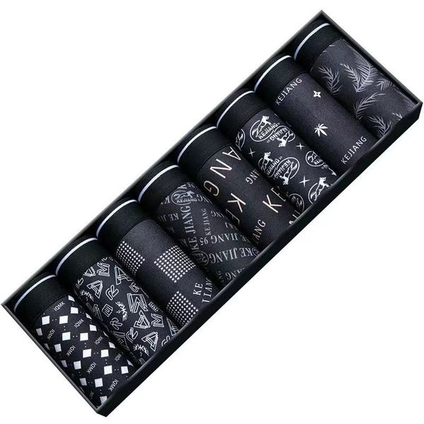 

underpants 8pcs/lot 6xl 120kg men's underwear antibacterial breathable print men's boxer shorts sports soft plus size male underpa, Black;white