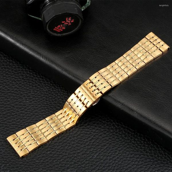 

watch bands 20/22/24mm stainless steel exquisite gold butterfly buckle band for men women metal straps replacement watchband, Black;brown