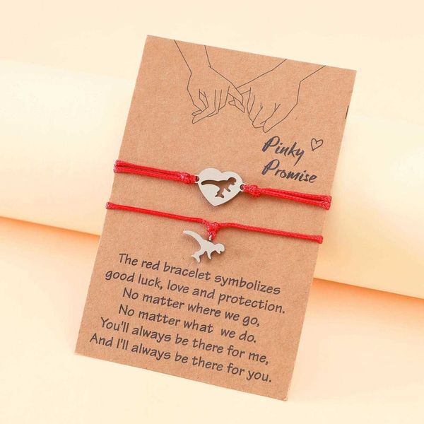 

couple bracelet personality stainless steel heart shaped little dinosaur hand weaving carrying strap women, Golden;silver