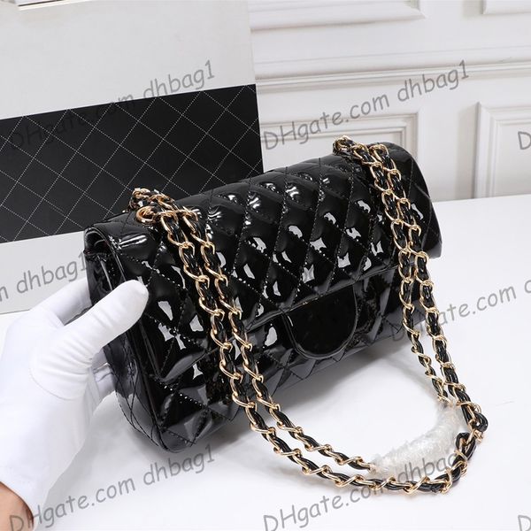 

womens designer patenet leather quilted bags classic double flap purse gold metal hardware matelasse chain crossbody shoulder handbag 25cm o