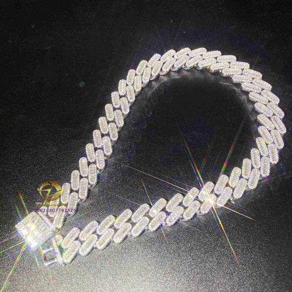 

fully iced out jewelry 925 sterling silver gold plated vvs moissanite 18mm cuban link chain icy cuban chain necklace
