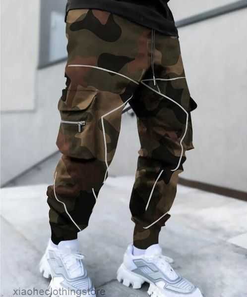 

men designer multi pocket cargo pants trousers reflective track pant streetwear hip hop casual joggers harajuku mens pantalones spring autum, Black