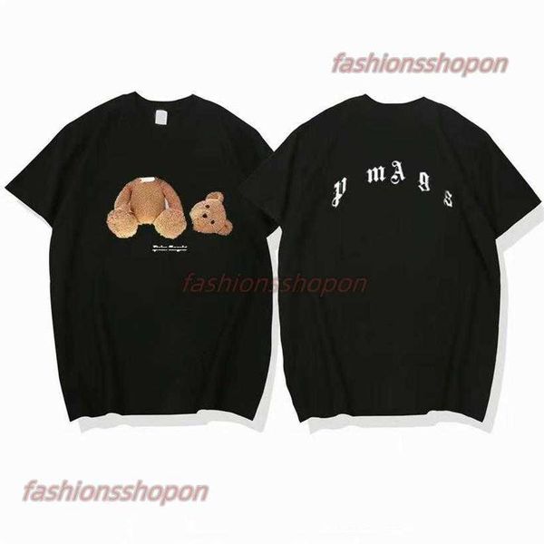 

2023 summer new decapitated bear short sleeve women's cotton plam angles t-shirt bear couple loose round neck high street fashion brand, White;black