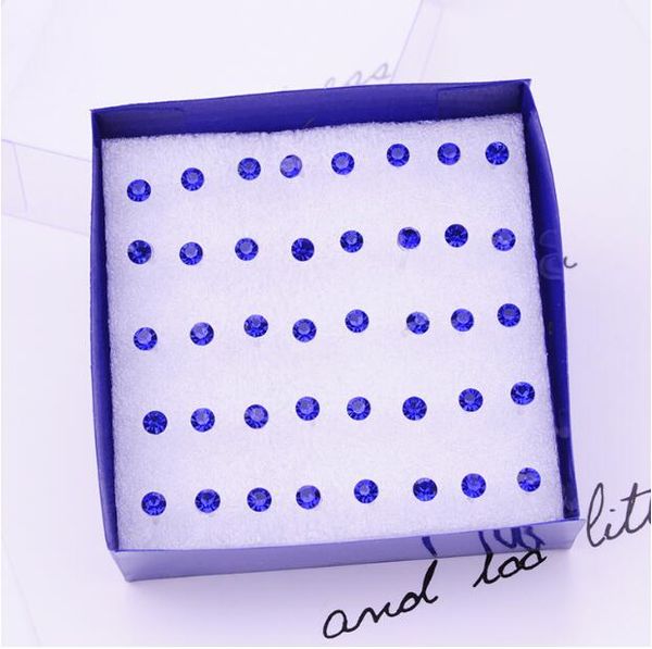 

2~5mm high imitation diamond earrings inlaid diamond super shiny royal blue stud non fading resin material for allergy prevention women pers, Golden;silver