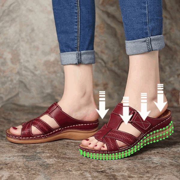 

sandals women orthopedic low heels summer open toe slip on wedges comfy retro thick bottom corrector beach slippers 230512, Black