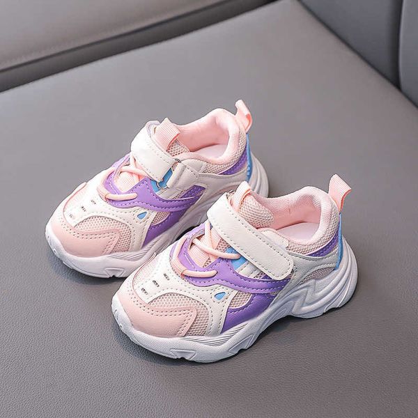 

athletic outdoor children fashion casual sport shoes for girls mesh breathable 2023 kids boys running sneakers korean style non-slip hook lo, Black