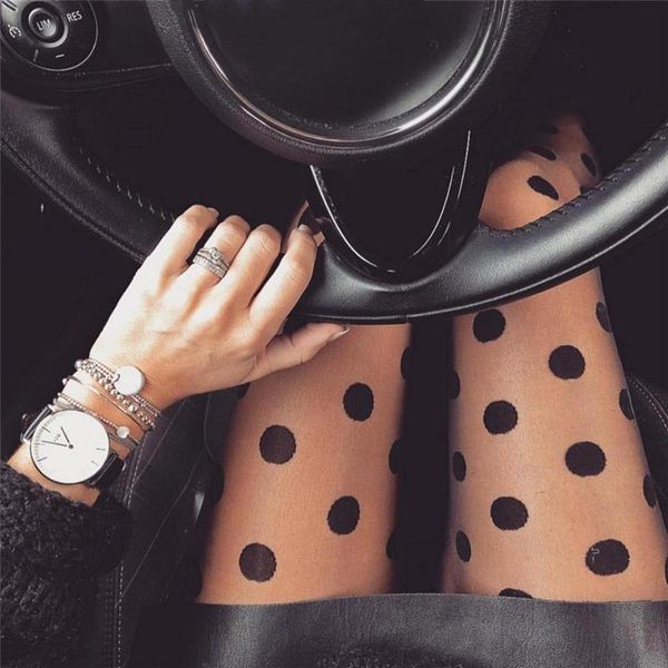 

socks hosiery polka dot print stocking women tights fishnet mesh seamless pantyhose nylon black white nightclub female ladies silk 230512