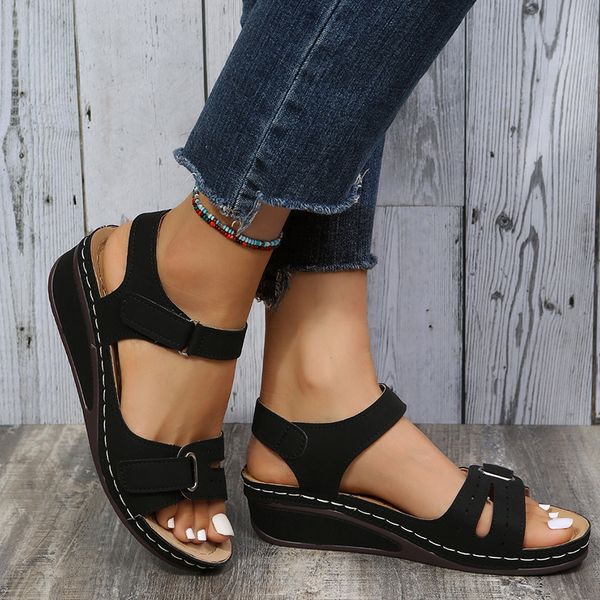

sandals women shoes summer open toe woman comfortable ladies lightweight wedge zapatos de mujer 230512, Black