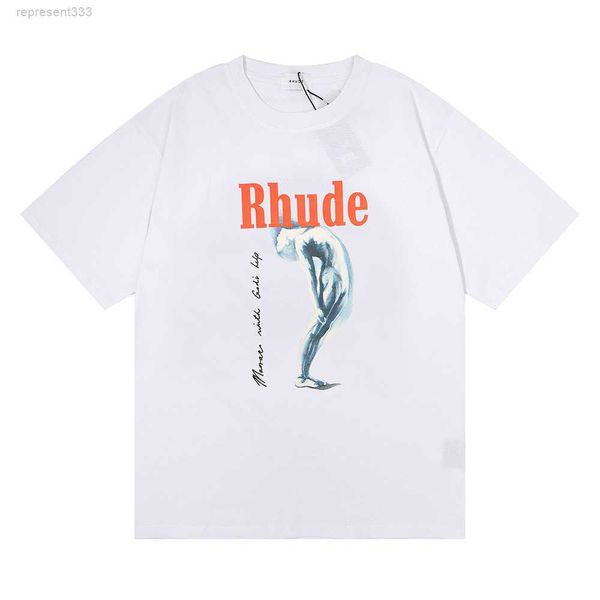 

rhude t shirt los angeles' niche trendy brand summer new product design sense, portrait print, large size, loose fitting, versatile for, White;black