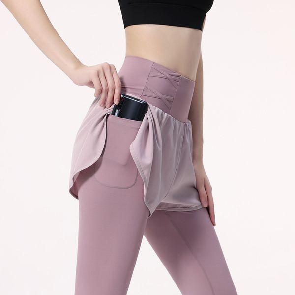 

yoga outfits l u pants women's fake two piece yoga culottes high waist sports fitness leggings