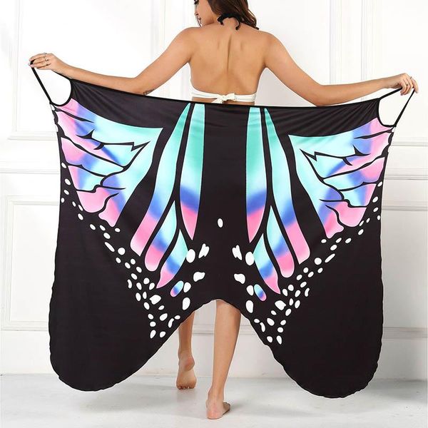 

swimwear butterfly print cover up swimwear women dress summer tunic bikini bath sarong wrap skirt swimsuit elegant lady beachwear, White;black