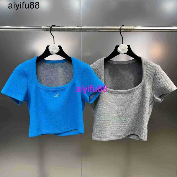 

2023 new niche design fashionable rhinestone letter slim show navel short sleeve t-shirt female, White