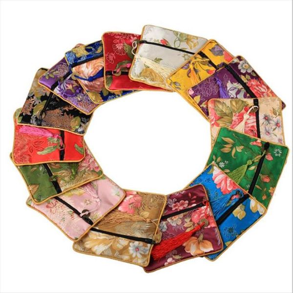 

double jewelry pouch real silk silks and satins small packing bag buddha beads tassel brocade bags 100pcs/lot, Pink;blue
