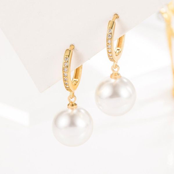 

fashion 925 sterling silver luxury crystal zircon pearl earrings charms for woman engagement wedding jewelry gift, Golden