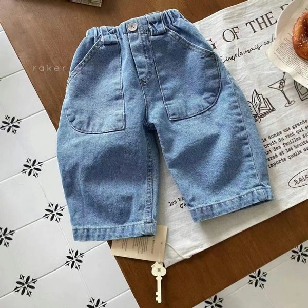 

jeans spring children loose trousers solid baby pocket jeans fashion boys denim pants infant girl casual pants kids clothes 230512, Blue