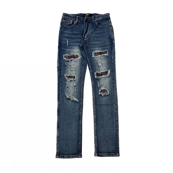 

am1r1 mens jeans designers luxury brand logo broken hole skinny jeans, Blue