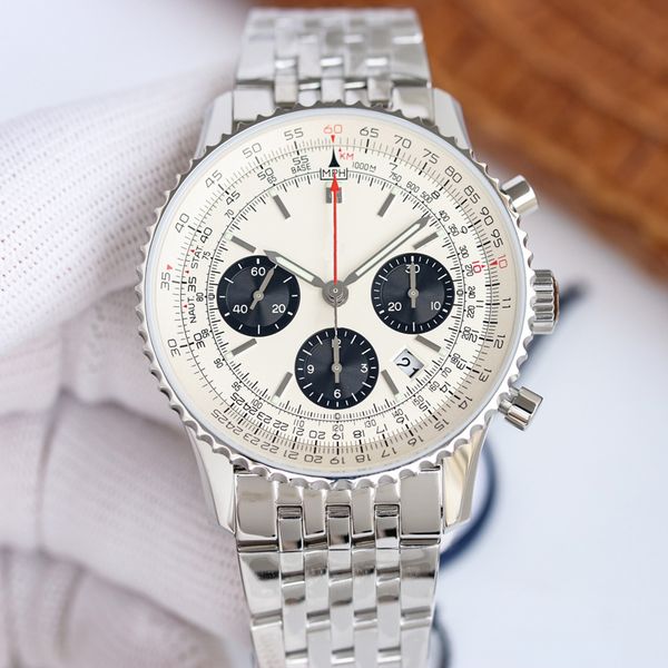 

chronograph mens watches automatic mechanical movement watch 43mm round bezel fashion business wristwatches montre de luxe watch for men, Slivery;brown