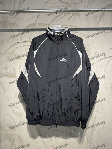 

xinxinbuy men designer coat jacket windbreak paris panelled letter embroidery sets long sleeve women black apricot oversize s-l, Black;brown