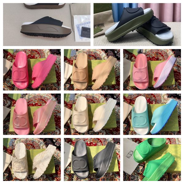 

famous designer sandals fashion interlocking g macaron slippers ladies summer beach stripes casual flip flops heightening slippers designer, Black