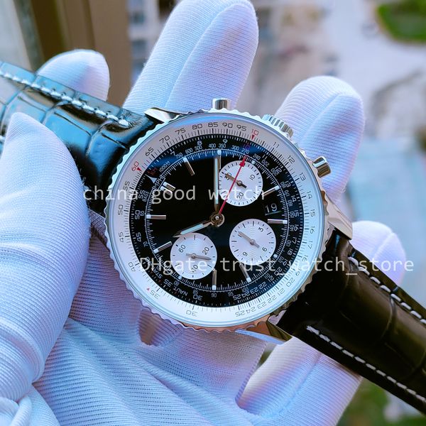 

super watches 43mm mens automatic miyota cal.7750 watch men black dial bezel date adventure aviation chronograph discovery steel sport 1884, Slivery;brown