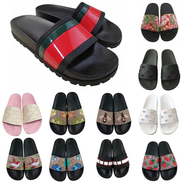 

2023 designer slippers striped rubber embroidery fabric floral floral pantoufle flat gear sole slides sliders for men women ladies flip gva, Black