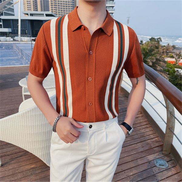 

men's polos summer casual knitting stripe polo shirts/male slim fit fashion knitted short sleeve polo shirts s-4xl 230512, White;black