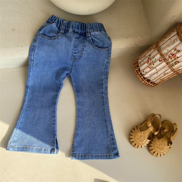

jeans spring baby girls denim trousers solid color jeans korean style children flared pants 230512, Blue