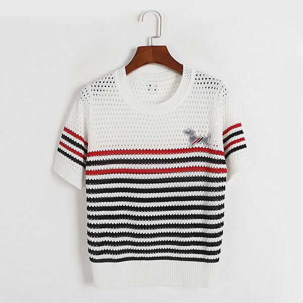 

426 2023 runway summer brand same style sweater short sleeve pullover crew neck black white fashion clothes womens dl, White;black