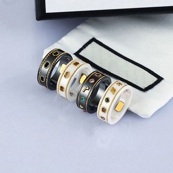 

designer band ring for mens womens black white ceramic love rings high-end quality couples wedding rings and designers skull snake bague g77, Silver