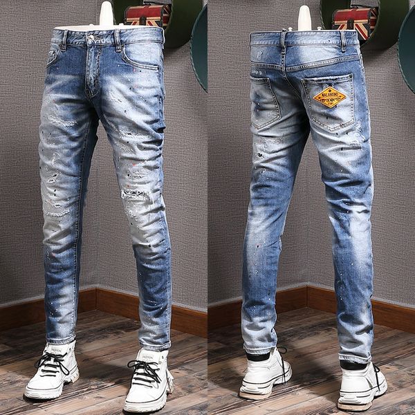 

italian jeans skinny fit leg distressed plus size 38, Blue