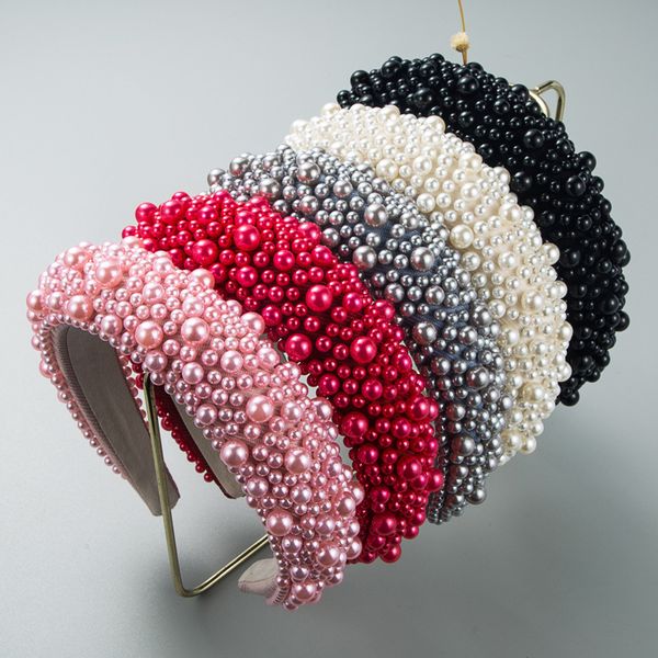 

hair rubber bands baroque sponge full pearl headbands fashion accessorie's handmade beads trend banquet band hoop headwear 230512, Pink