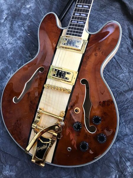 

factory customized new half hollow jazz guitar, mahogany body, flame maple