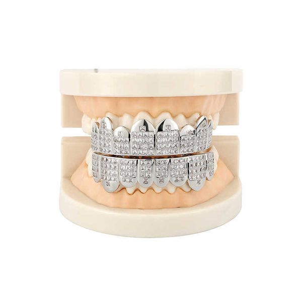 

square zirconium super flash gold tooth grillz set hip hop fashion vampire teeth grills braces mens womens hip hop nightclub mouth decoratio, Golden;white