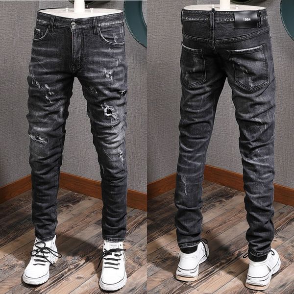 

black stretch jeans distressed vintage washed men's, Blue