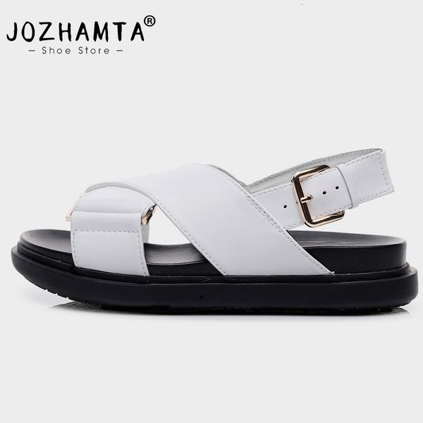 

sandals jozhamta size 35-44 women flats buckle strap leather platform shoes for designer low heels sandalias summer 230512, Black