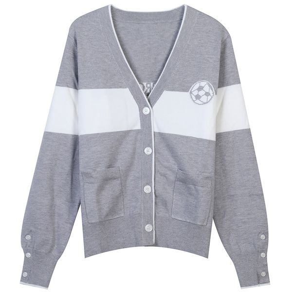 

329 2023 runway summer brand same style sweater long sleeve cardigan v neck gray blue fashion clothes womens mingmo, White;black