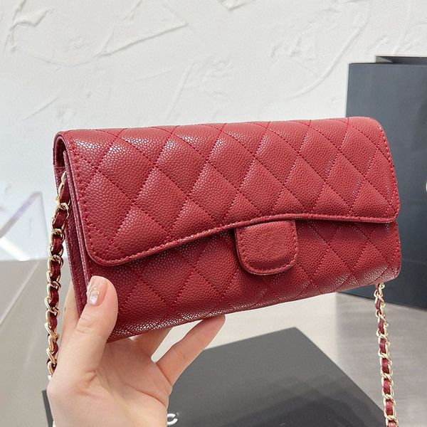 

women designer woc flap bag wallet caviar leather card holder purse gold metal hardware 5 colors crossbody shoulder handbag matelasse chain
