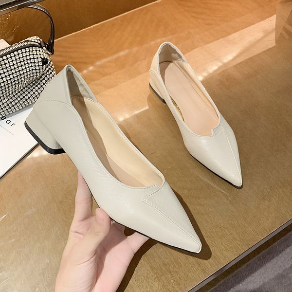 

dress shoes pointed toe work women's spring and autumn thick heel net red shallow mouth low-heeled leather women 230512, Black
