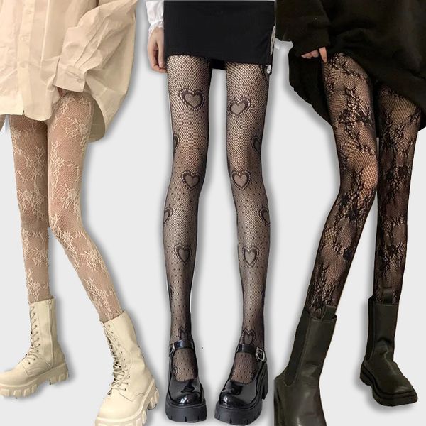 

socks hosiery gothic tights women leggings lolita hollowed out mesh stockings japanese bottomed lace pantyhose floral rattan black stocking, Black;white