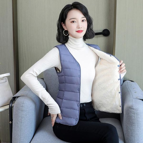 

vests autumn wool women vest solid thicken vest for women cotton office lady sleeveless puffer jacket women winter outerwear coats, Black;white