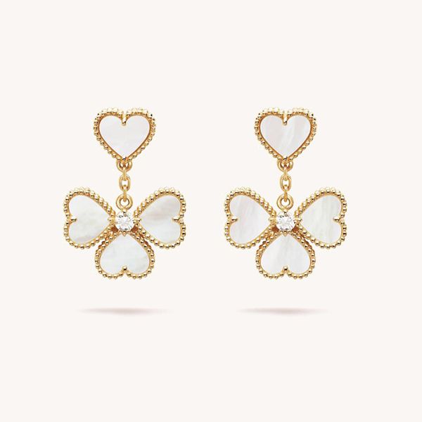 

designer three four leaf clover earrings 925 silver fashion classic earrings fritillaria agate pearl carbon diamond earrings mother's v, Golden;silver