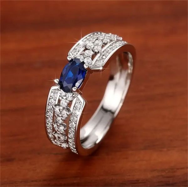 

gorgeous silver plated zircon blue sapphire rings - perfect for women's engagement, wedding, anniversary & more, Golden;silver
